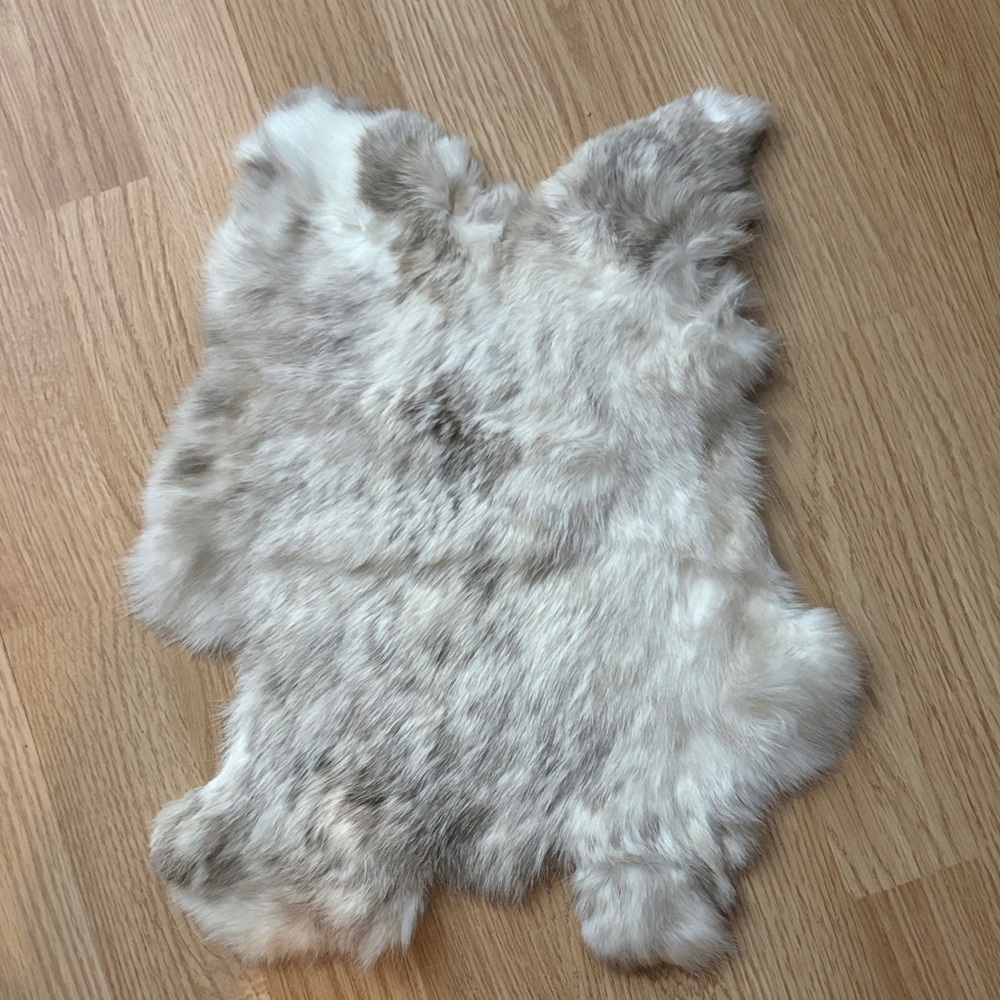 #0206 White Gray Rabbit Fur Pelt Craft Supply